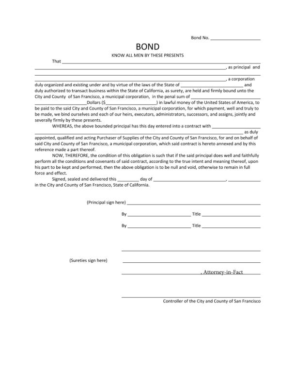 City and County of San Francisco City and County Street Excavation Permit Bond Form